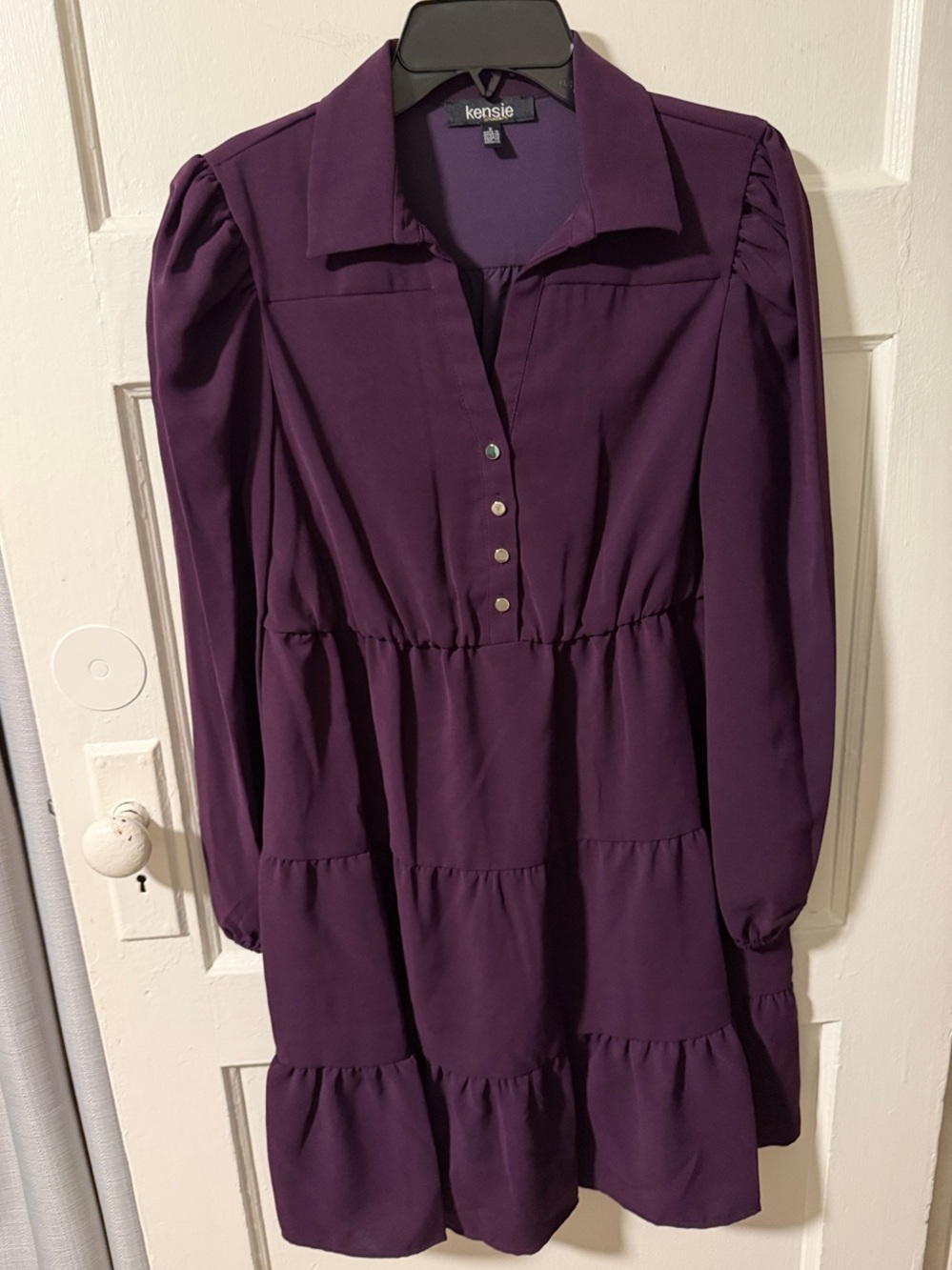 NWT Eggplant Tiered Long-Sleeve Button Dress Size 2
